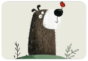 Illustrazione poetica di un cane in attesa, espressione calma e fiduciosa, metafora della connessione invisibile ma presente