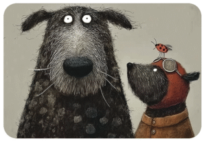 Illustrazione che rappresenta un’attività inclusiva tra cane e persona con bisogni specifici