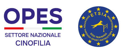 Loghi di OPES Cinofilia, Ente di Promozione Sportiva riconosciuto dal CONI, ed ETSiA, Ente Tecnico Sportivo per la formazione cinofila